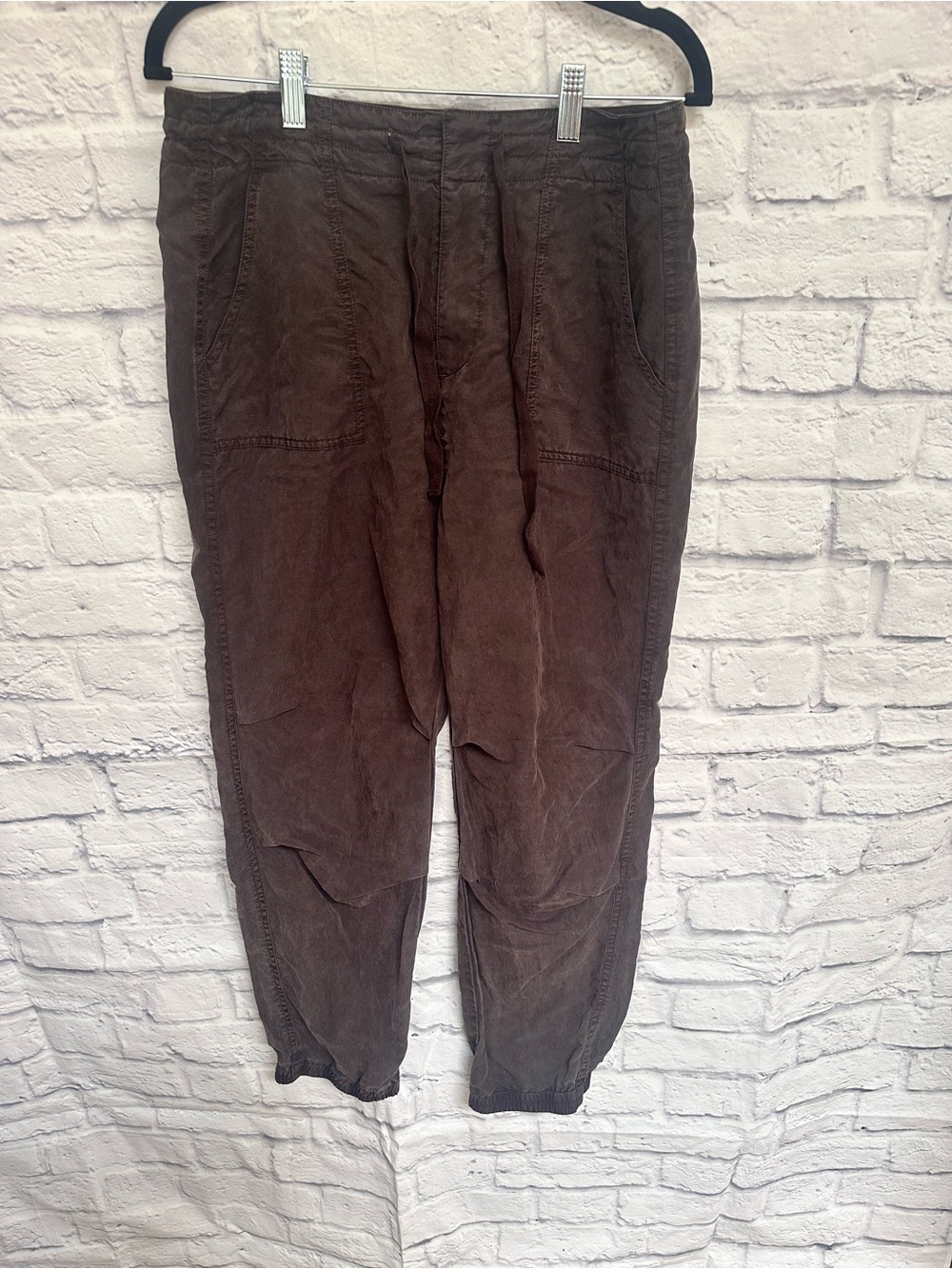 Anthropologie Essential Slim Mid Rise Brown Drawstring Track Pants Size 8